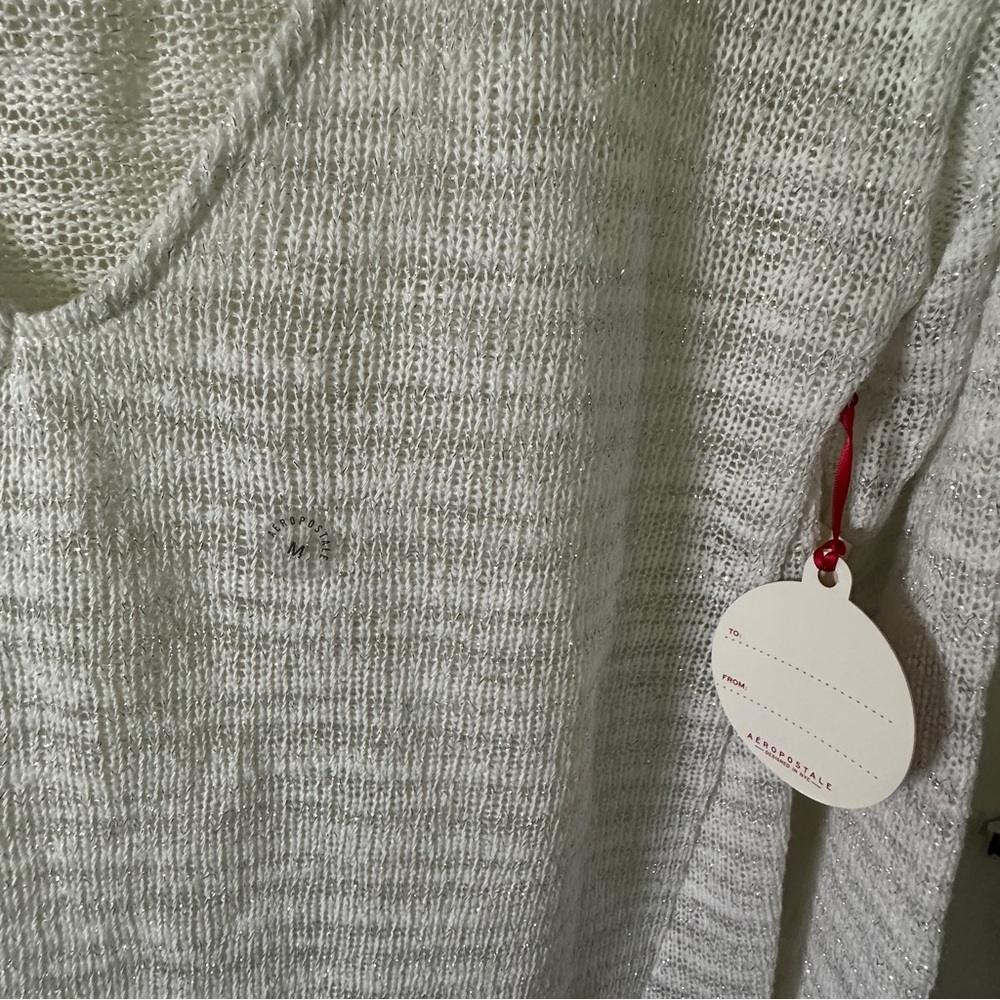Aeropostale White Knit Women's Top With Silver Thread - Picture 4 of 8
